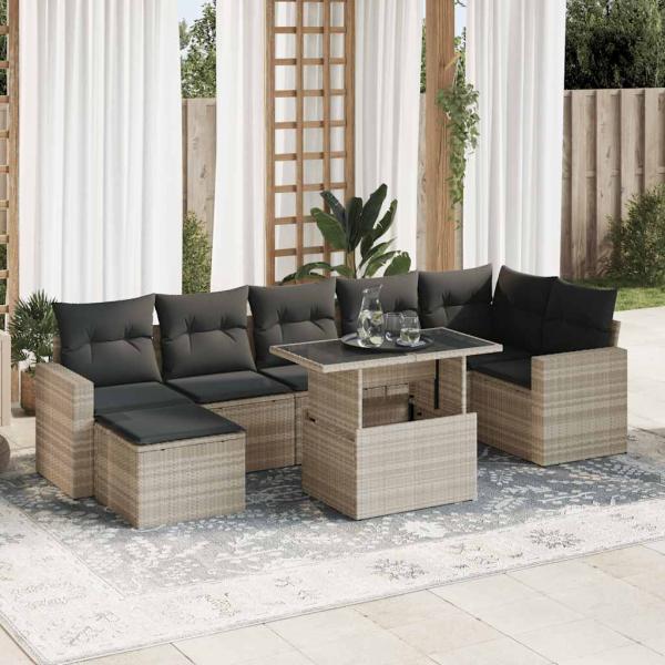 ARDEBO.de - 8-tlg. Garten-Sofagarnitur mit Kissen Hellgrau Poly Rattan