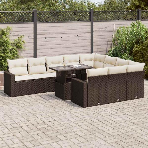 ARDEBO.de - 11-tlg. Garten-Sofagarnitur mit Kissen Braun Poly Rattan