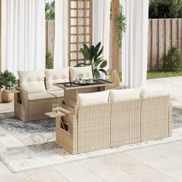 ARDEBO.de - 7-tlg. Garten-Sofagarnitur mit Kissen Beige Poly Rattan