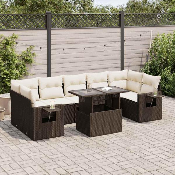 ARDEBO.de - 8-tlg. Garten-Sofagarnitur mit Kissen Braun Poly Rattan