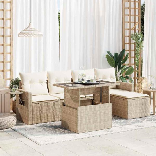 ARDEBO.de - 6-tlg. Garten-Sofagarnitur mit Kissen Beige Poly Rattan