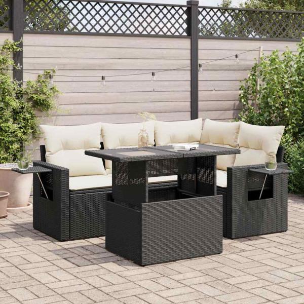 ARDEBO.de - 5-tlg. Garten-Sofagarnitur mit Kissen Schwarz Poly Rattan