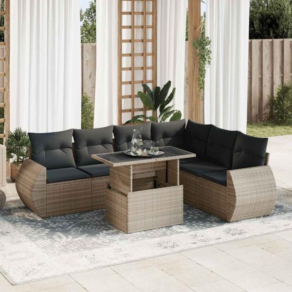 ARDEBO.de - 7-tlg. Garten-Sofagarnitur mit Kissen Grau Poly Rattan