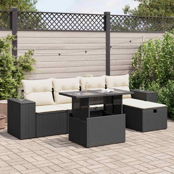 ARDEBO.de - 6-tlg. Garten-Sofagarnitur mit Kissen Schwarz Poly Rattan