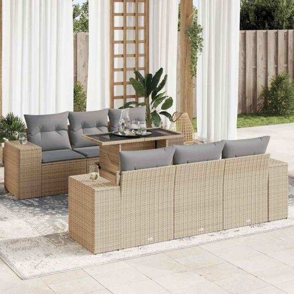 ARDEBO.de - 7-tlg. Garten-Sofagarnitur mit Kissen Beige Poly Rattan