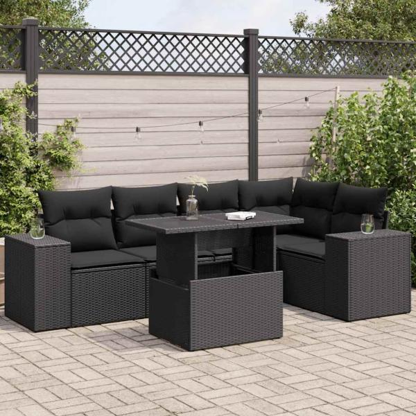 ARDEBO.de - 6-tlg. Garten-Sofagarnitur mit Kissen Schwarz Poly Rattan