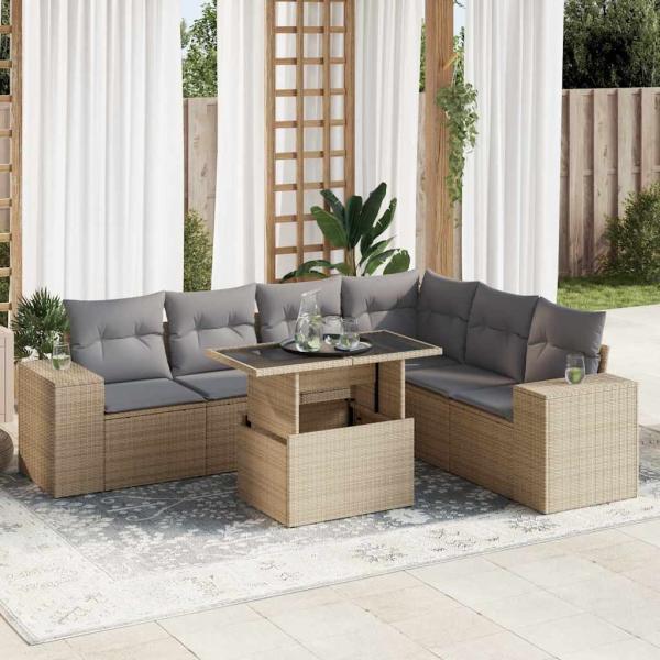 ARDEBO.de - 7-tlg. Garten-Sofagarnitur mit Kissen Beige Poly Rattan