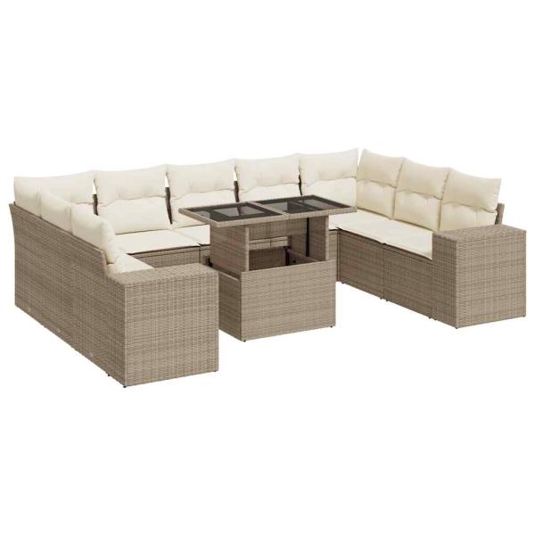 ARDEBO.de - 10-tlg. Garten-Sofagarnitur mit Kissen Beige Poly Rattan
