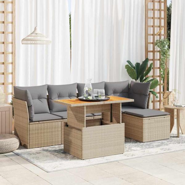 ARDEBO.de - 6-tlg. Garten-Sofagarnitur mit Kissen Beige Poly Rattan