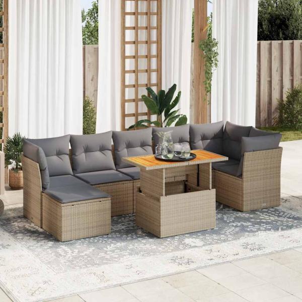 ARDEBO.de - 8-tlg. Garten-Sofagarnitur mit Kissen Beige Poly Rattan