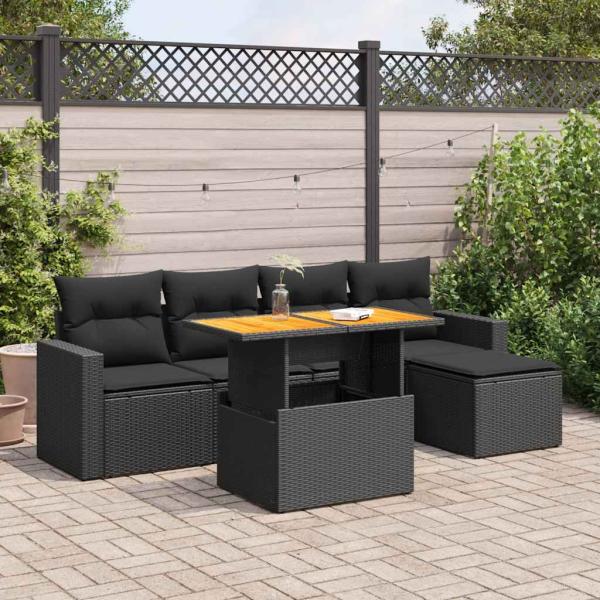 ARDEBO.de - 6-tlg. Garten-Sofagarnitur mit Kissen Schwarz Poly Rattan