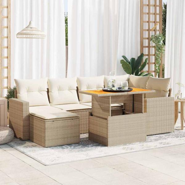 ARDEBO.de - 7-tlg. Garten-Sofagarnitur mit Kissen Beige Poly Rattan