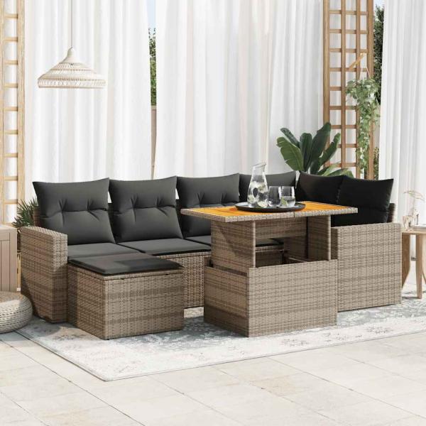 ARDEBO.de - 7-tlg. Garten-Sofagarnitur mit Kissen Grau Poly Rattan