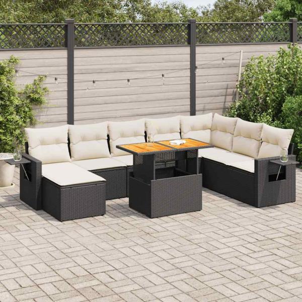ARDEBO.de - 9-tlg. Garten-Sofagarnitur mit Kissen Schwarz Poly Rattan