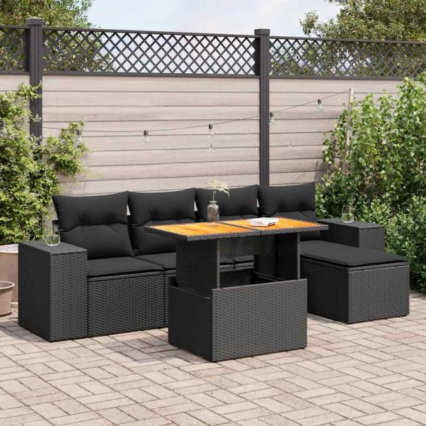 ARDEBO.de - 6-tlg. Garten-Sofagarnitur mit Kissen Schwarz Poly Rattan