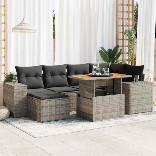 ARDEBO.de - 7-tlg. Garten-Sofagarnitur mit Kissen Grau Poly Rattan