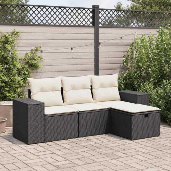 ARDEBO.de - 4-tlg. Garten-Sofagarnitur mit Kissen Schwarz Poly Rattan