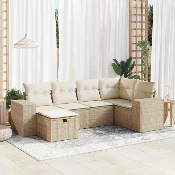 ARDEBO.de - 6-tlg. Garten-Sofagarnitur mit Kissen Beige Poly Rattan