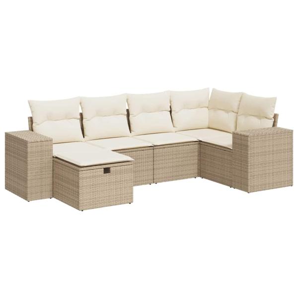 6-tlg. Garten-Sofagarnitur mit Kissen Beige Poly Rattan