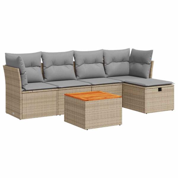 6-tlg. Garten-Sofagarnitur mit Kissen Beige Poly Rattan