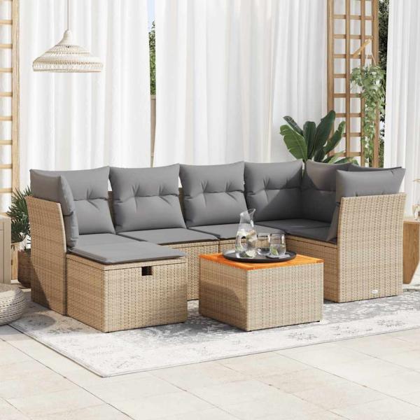 ARDEBO.de - 7-tlg. Garten-Sofagarnitur mit Kissen Beige Poly Rattan
