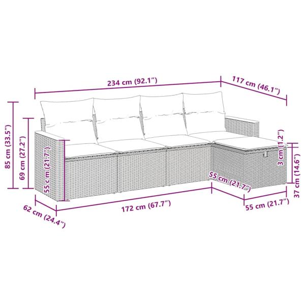 5-tlg. Garten-Sofagarnitur mit Kissen Schwarz Poly Rattan