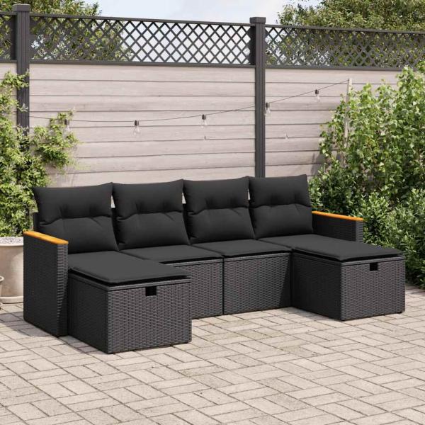ARDEBO.de - 6-tlg. Garten-Sofagarnitur mit Kissen Schwarz Poly Rattan
