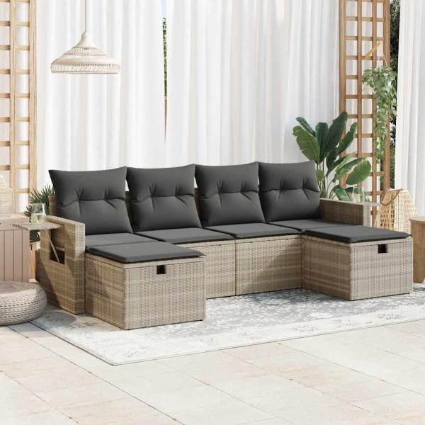 ARDEBO.de - 6-tlg. Garten-Sofagarnitur mit Kissen Hellgrau Poly Rattan