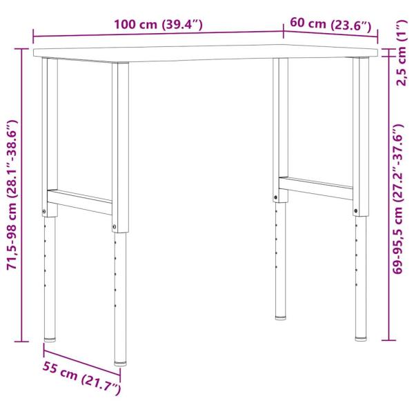 Werkbank Dunkelbraun 100x60x(71,5-98) cm Massivholz Eiche