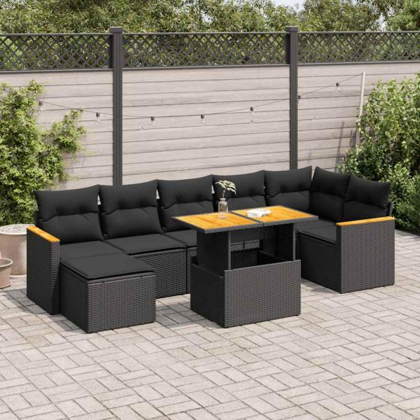 ARDEBO.de - 8-tlg. Garten-Sofagarnitur mit Kissen Schwarz Poly Rattan