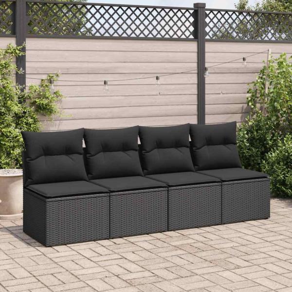 4-tlg. Garten-Sofagarnitur mit Kissen Schwarz Poly Rattan