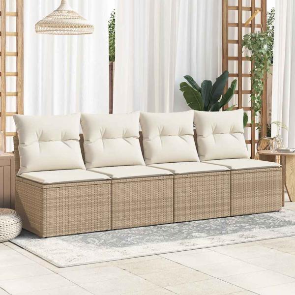 4-tlg. Garten-Sofagarnitur mit Kissen Beige Poly Rattan Akazie