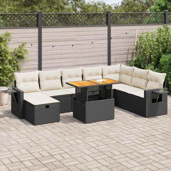 ARDEBO.de - 9-tlg. Garten-Sofagarnitur mit Kissen Schwarz Poly Rattan