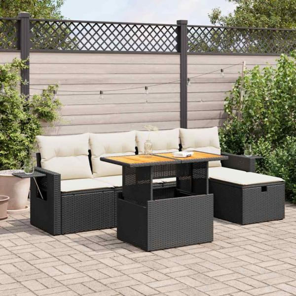 ARDEBO.de - 6-tlg. Garten-Sofagarnitur mit Kissen Schwarz Poly Rattan
