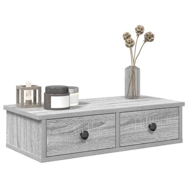 ARDEBO.de - Wandregal mit Schubladen Grau Sonoma 60x25x15 cm Holzwerkstoff