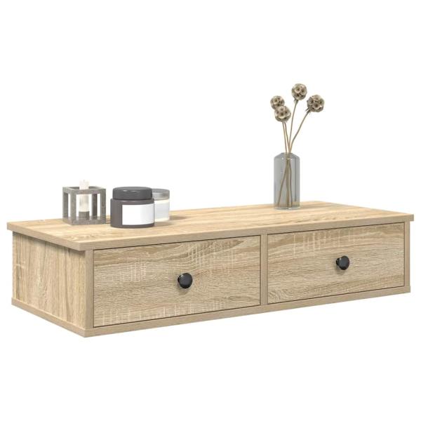 ARDEBO.de - Wandregal mit Schubladen Sonoma-Eiche 80x31x17 cm Holzwerkstoff