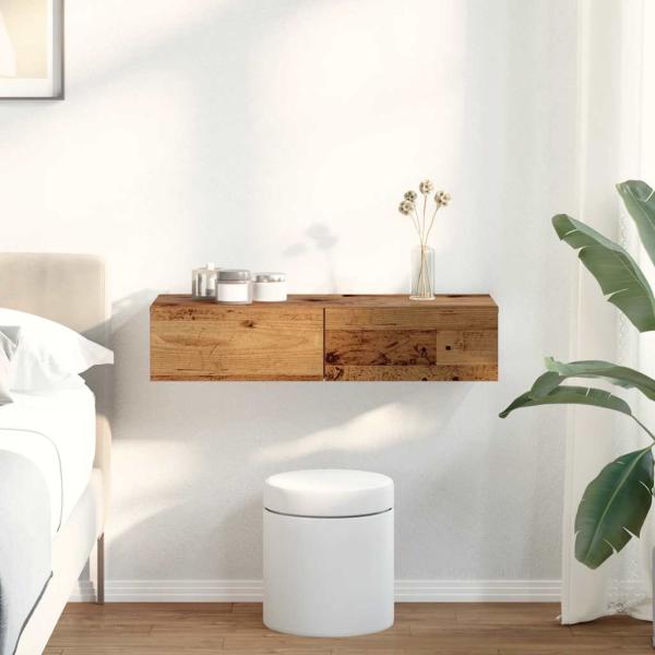 ARDEBO.de - Wandregal mit Schubladen Altholz-Optik 80x33x17cm Holzwerkstoff