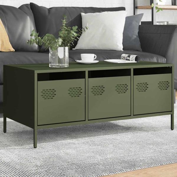 ARDEBO.de - Couchtisch Olivgrün 101,5x50x43,5 cm Kaltgewalzter Stahl