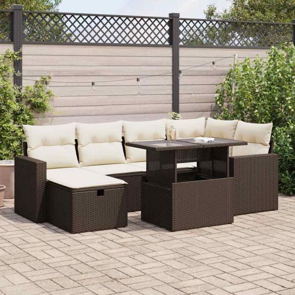 ARDEBO.de - 7-tlg. Garten-Sofagarnitur mit Kissen Braun Poly Rattan