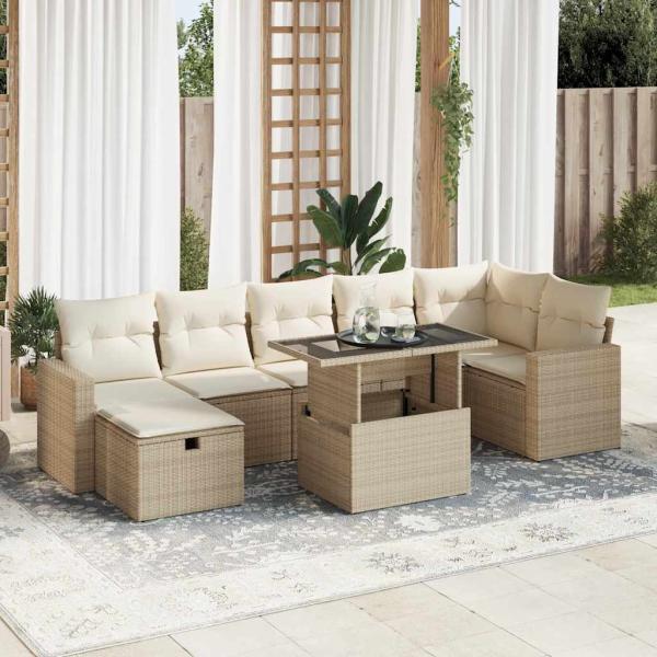ARDEBO.de - 8-tlg. Garten-Sofagarnitur mit Kissen Beige Poly Rattan