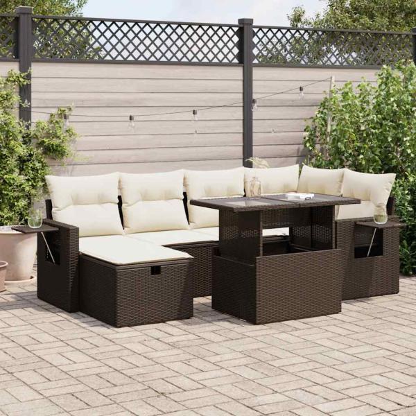ARDEBO.de - 7-tlg. Garten-Sofagarnitur mit Kissen Braun Poly Rattan