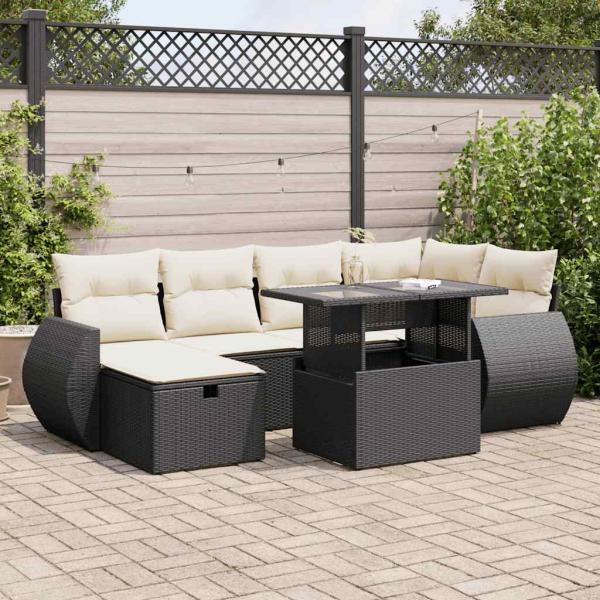ARDEBO.de - 7-tlg. Garten-Sofagarnitur mit Kissen Schwarz Poly Rattan