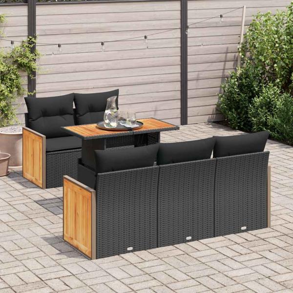 ARDEBO.de - 6-tlg. Garten-Sofagarnitur mit Kissen Schwarz Poly Rattan