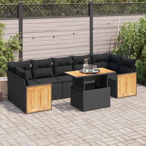 ARDEBO.de - 8-tlg. Garten-Sofagarnitur mit Kissen Schwarz Poly Rattan