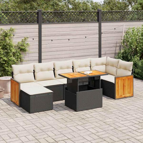 ARDEBO.de - 7-tlg. Garten-Sofagarnitur mit Kissen Schwarz Poly Rattan