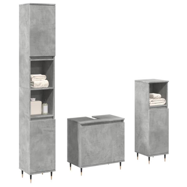 ARDEBO.de - 3-tlg. Badmöbel-Set Betongrau Holzwerkstoff