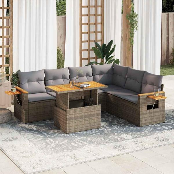 ARDEBO.de - 6-tlg. Garten-Sofagarnitur mit Kissen Beige Poly Rattan Akazie