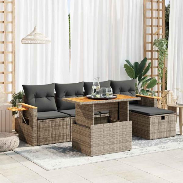 ARDEBO.de - 6-tlg. Garten-Sofagarnitur mit Kissen Grau Poly Rattan