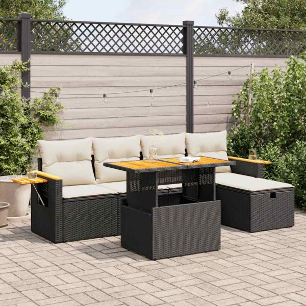 ARDEBO.de - 6-tlg. Garten-Sofagarnitur mit Kissen Schwarz Poly Rattan