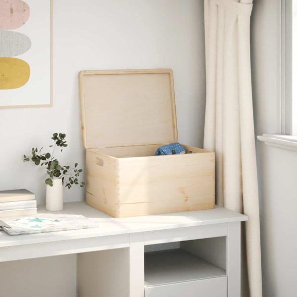 Holzkiste mit Deckel und Griffen 40x30x23 cm Massivholz Kiefer